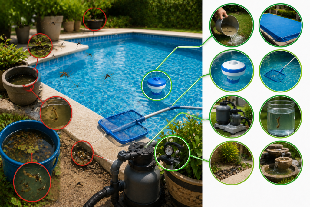 Mosquitos en la piscina
